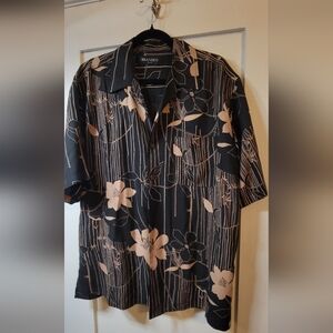 Brandini Pure Silk Hawaiian Shirt – Black & Taupe Floral – Size M